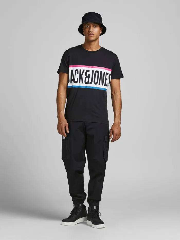 Tshirts JACK and JONES Mens LOGO TSHIRT Black Black Cheap On Sale
