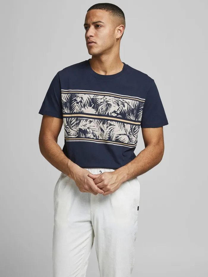Tshirts JACK and JONES Mens PALM TREE BLOCK PRINT TSHIRT Blue Navy Blazer On Sale Tshirts JACK and JONES Mens PALM TREE BLOCK PRINT TSHIRT Blue Navy Blazer On Sale