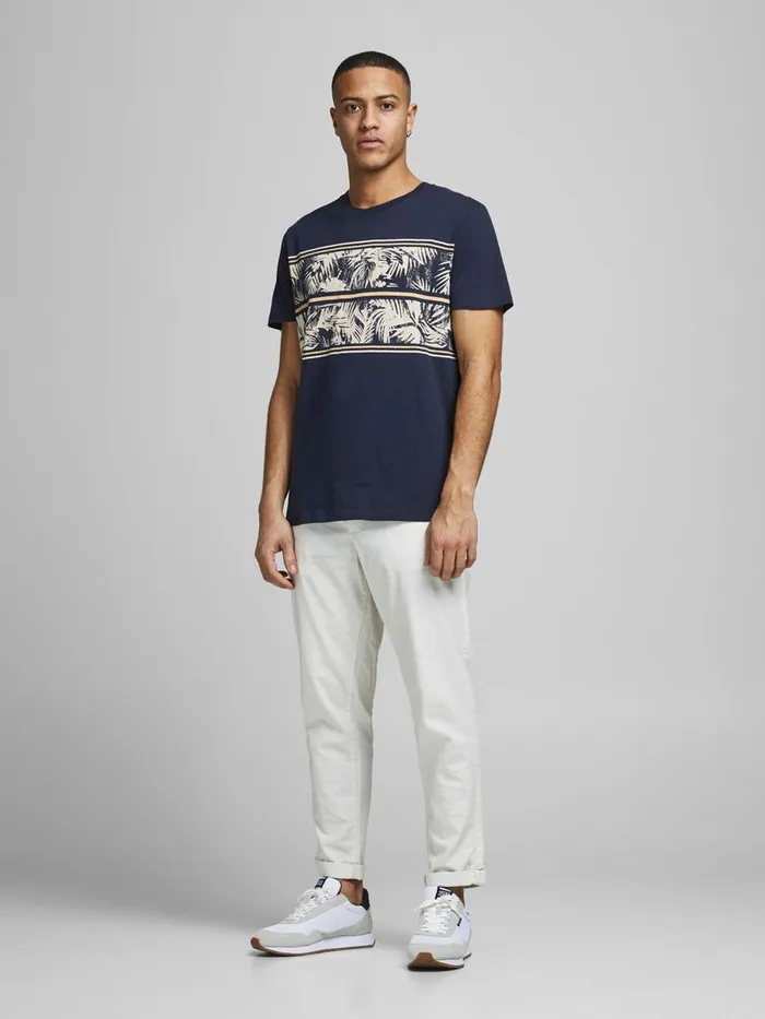 Tshirts JACK and JONES Mens PALM TREE BLOCK PRINT TSHIRT Blue Navy Blazer On Sale