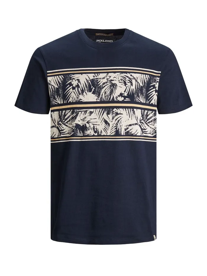Tshirts JACK and JONES Mens PALM TREE BLOCK PRINT TSHIRT Blue Navy Blazer On Sale