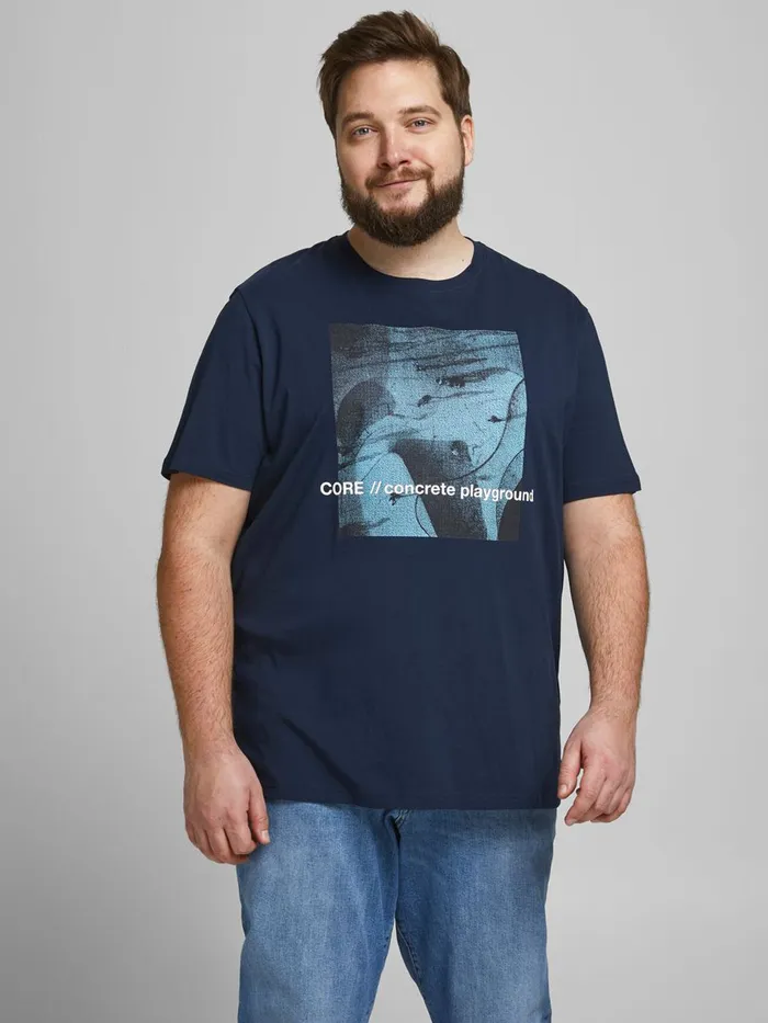 Tshirts JACK and JONES Mens PHOTO PRINT PLUS SIZE TSHIRT Blue Navy Blazer Gift for Friend Tshirts JACK and JONES Mens PHOTO PRINT PLUS SIZE TSHIRT Blue Navy Blazer Gift for Friend