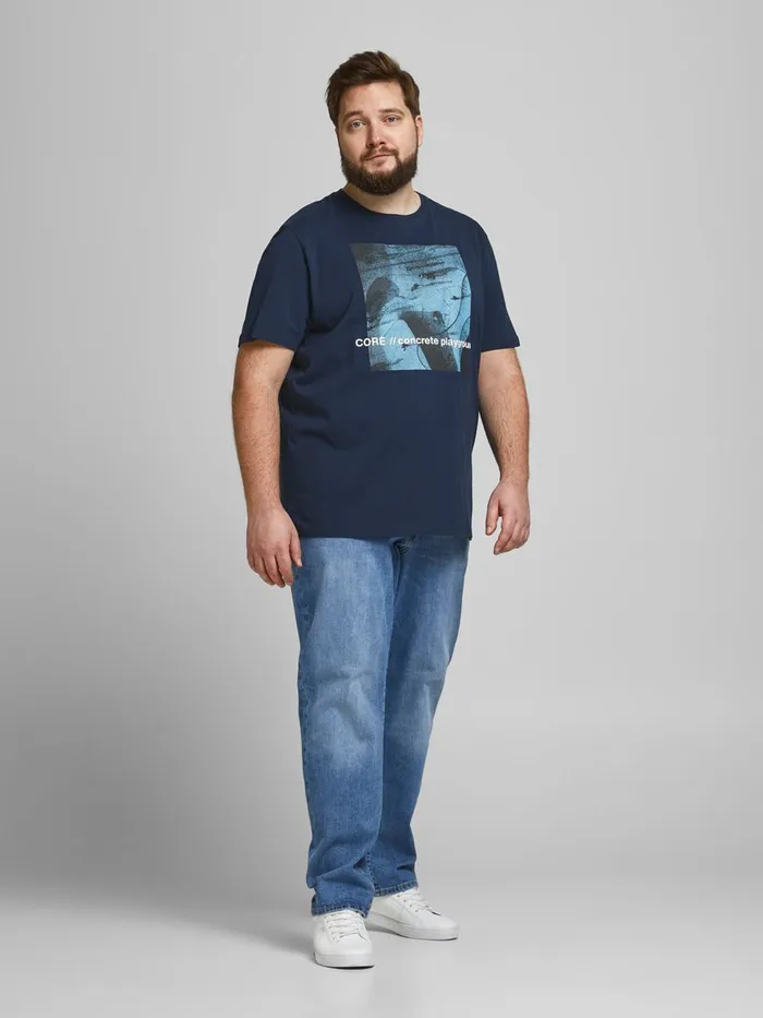 Tshirts JACK and JONES Mens PHOTO PRINT PLUS SIZE TSHIRT Blue Navy Blazer Gift for Friend