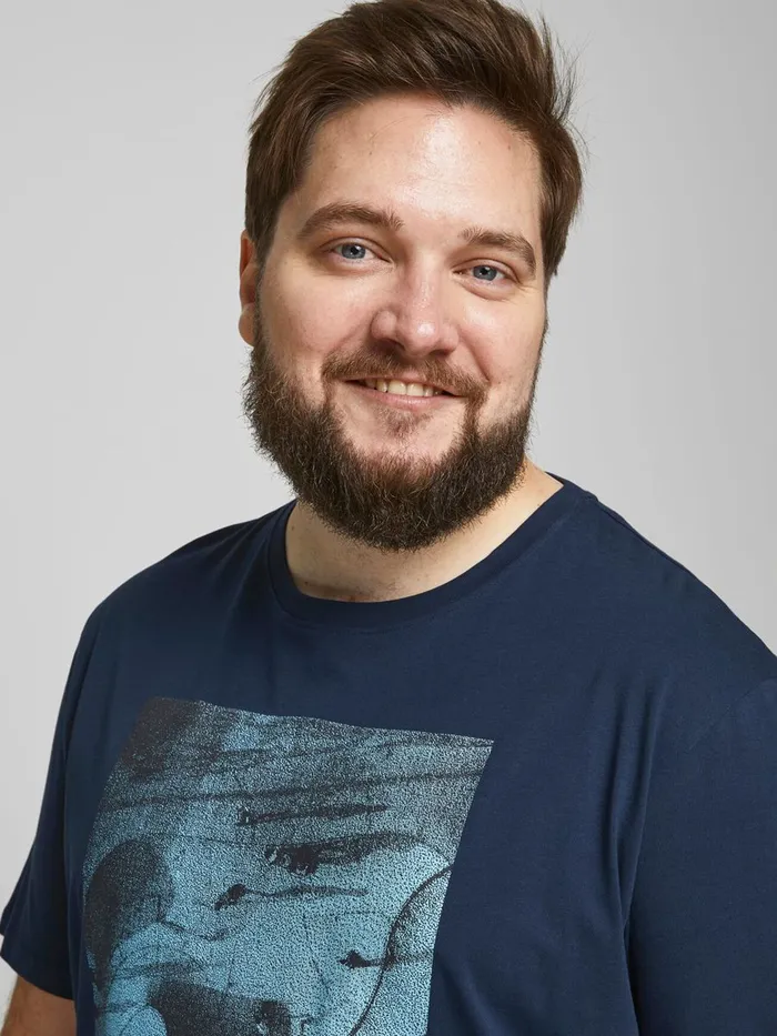 Tshirts JACK and JONES Mens PHOTO PRINT PLUS SIZE TSHIRT Blue Navy Blazer Gift for Friend