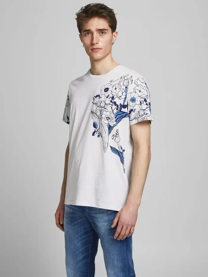 Tshirts JACK and JONES Mens PRINTED TSHIRT Grey Glacier Gray Popular