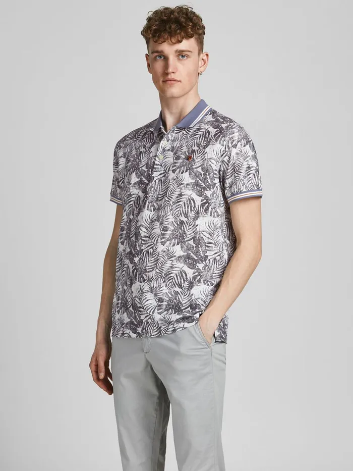 Tshirts JACK and JONES Mens REGULAR FIT BOTANICAL PRINT POLO SHIRT Grey Cloud Dancer Gift for Friend Tshirts JACK and JONES Mens REGULAR FIT BOTANICAL PRINT POLO SHIRT Grey Cloud Dancer Gift for Friend