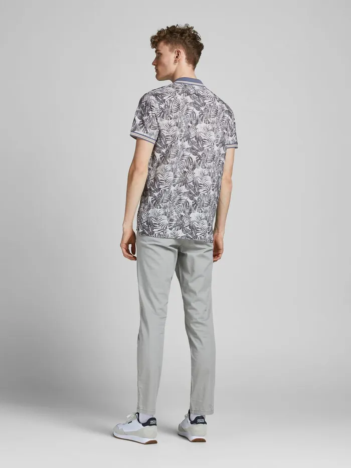 Tshirts JACK and JONES Mens REGULAR FIT BOTANICAL PRINT POLO SHIRT Grey Cloud Dancer Gift for Friend