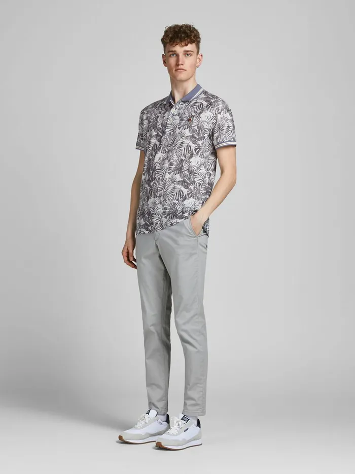Tshirts JACK and JONES Mens REGULAR FIT BOTANICAL PRINT POLO SHIRT Grey Cloud Dancer Gift for Friend