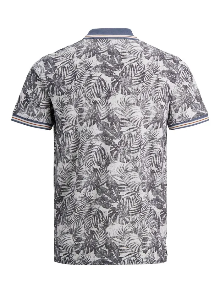 Tshirts JACK and JONES Mens REGULAR FIT BOTANICAL PRINT POLO SHIRT Grey Cloud Dancer Gift for Friend
