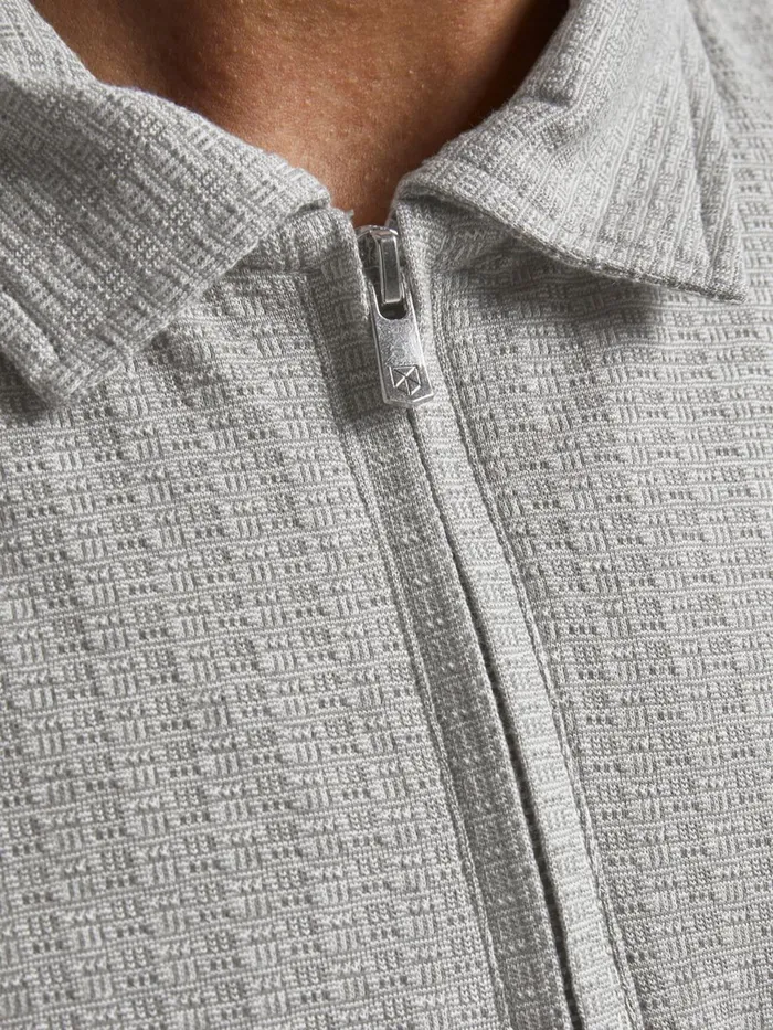Tshirts JACK and JONES Mens REGULAR FIT KNITTED ZIP POLO SHIRT Grey New Sage Gift Ideas