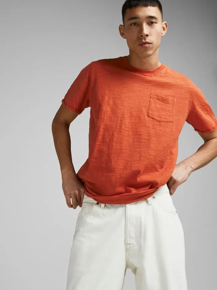 Tshirts JACK and JONES Mens REGULAR FIT SOLID TSHIRT Red Mecca Orange Popular