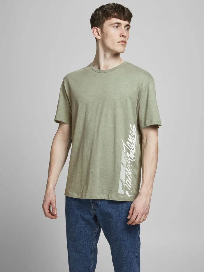 Tshirts JACK and JONES Mens RELAXED FIT PRINT TSHIRT Green Sea Spray Casaul