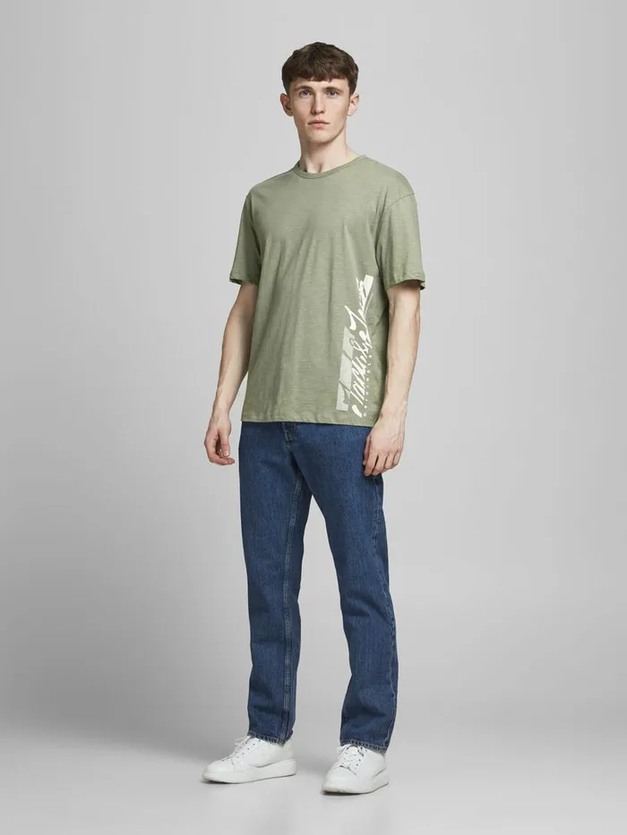 Tshirts JACK and JONES Mens RELAXED FIT PRINT TSHIRT Green Sea Spray Casaul