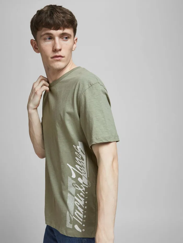 Tshirts JACK and JONES Mens RELAXED FIT PRINT TSHIRT Green Sea Spray Casaul