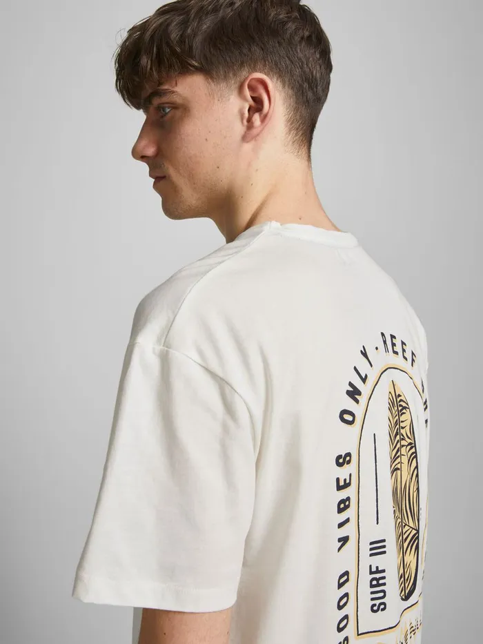 Tshirts JACK and JONES Mens RELAXED FIT TROPICAL PRINT TSHIRT White Cloud Dancer On Sale