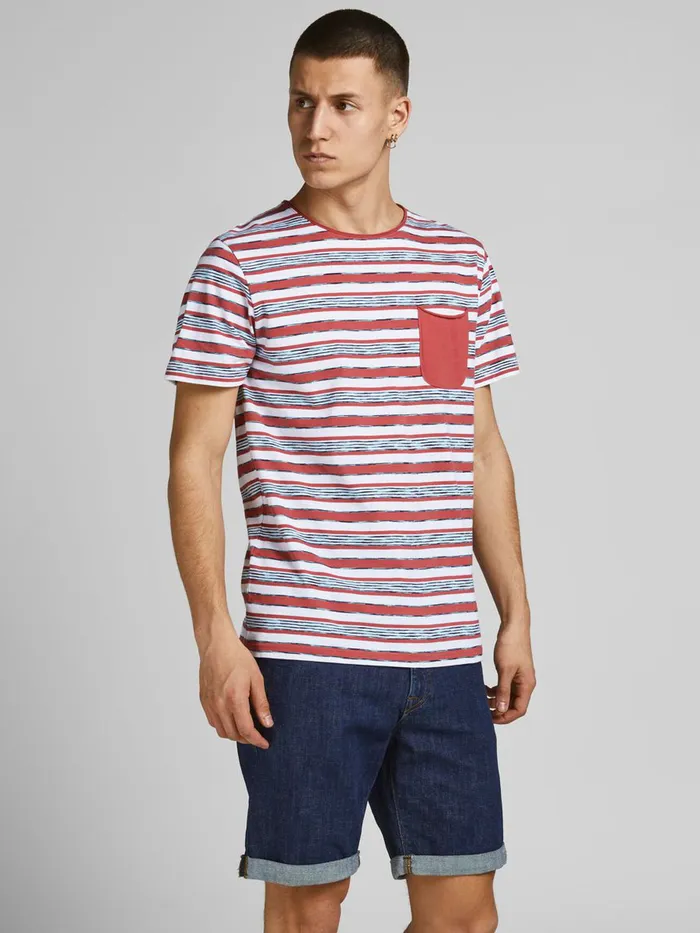 Tshirts JACK and JONES Mens STRIPED CHEST POCKET TSHIRT Pink Slate Rose On Sale Tshirts JACK and JONES Mens STRIPED CHEST POCKET TSHIRT Pink Slate Rose On Sale
