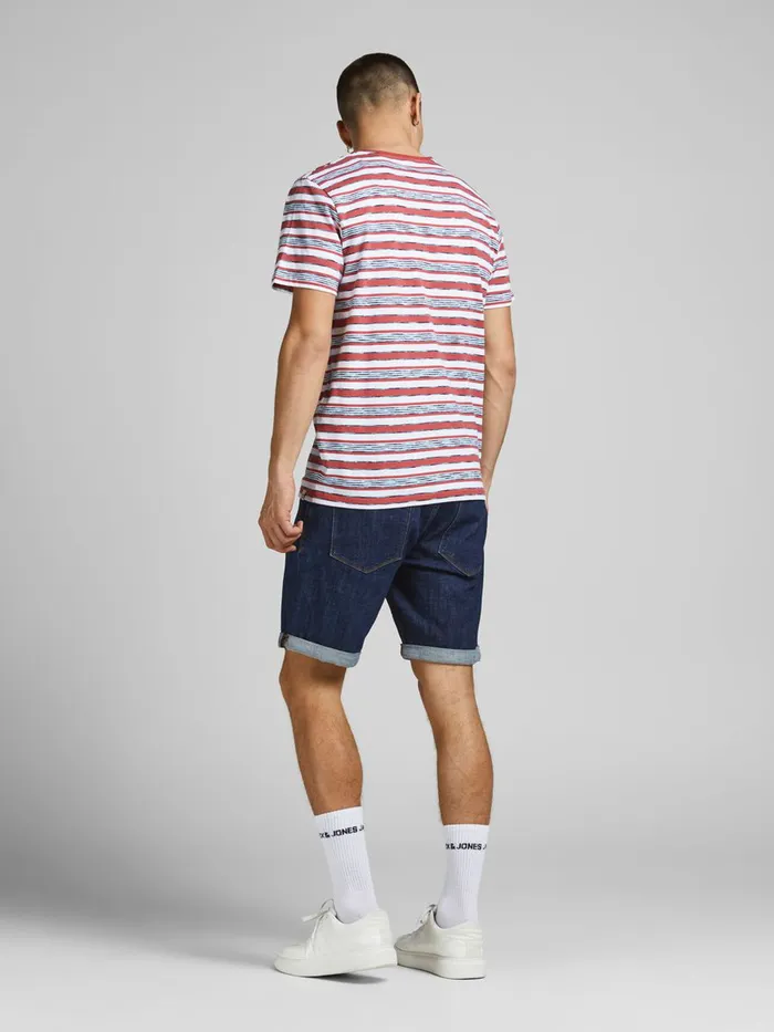 Tshirts JACK and JONES Mens STRIPED CHEST POCKET TSHIRT Pink Slate Rose On Sale