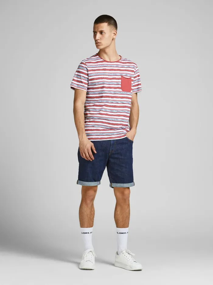 Tshirts JACK and JONES Mens STRIPED CHEST POCKET TSHIRT Pink Slate Rose On Sale