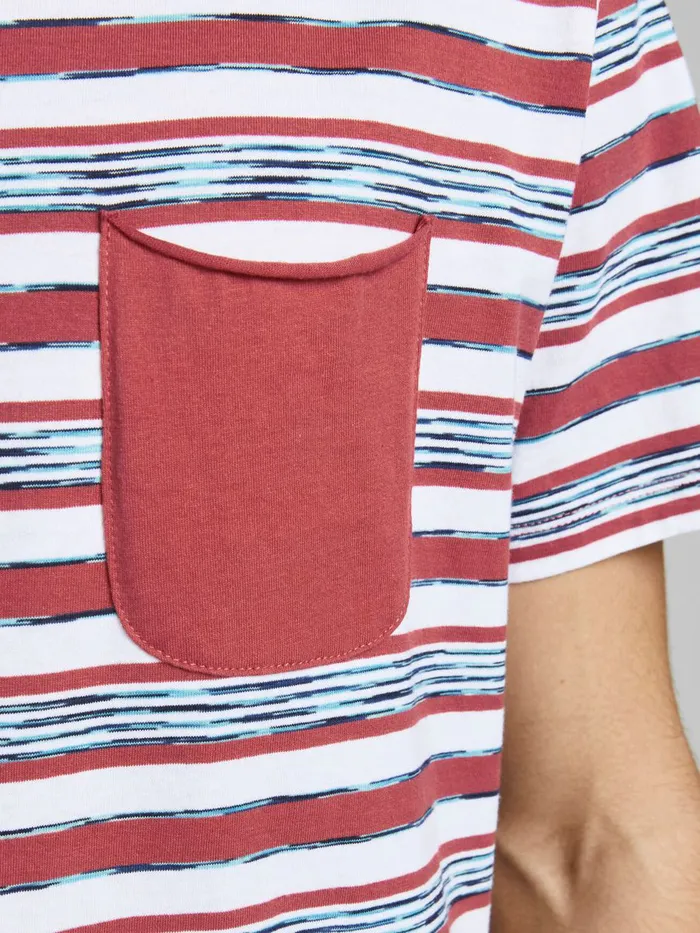 Tshirts JACK and JONES Mens STRIPED CHEST POCKET TSHIRT Pink Slate Rose On Sale