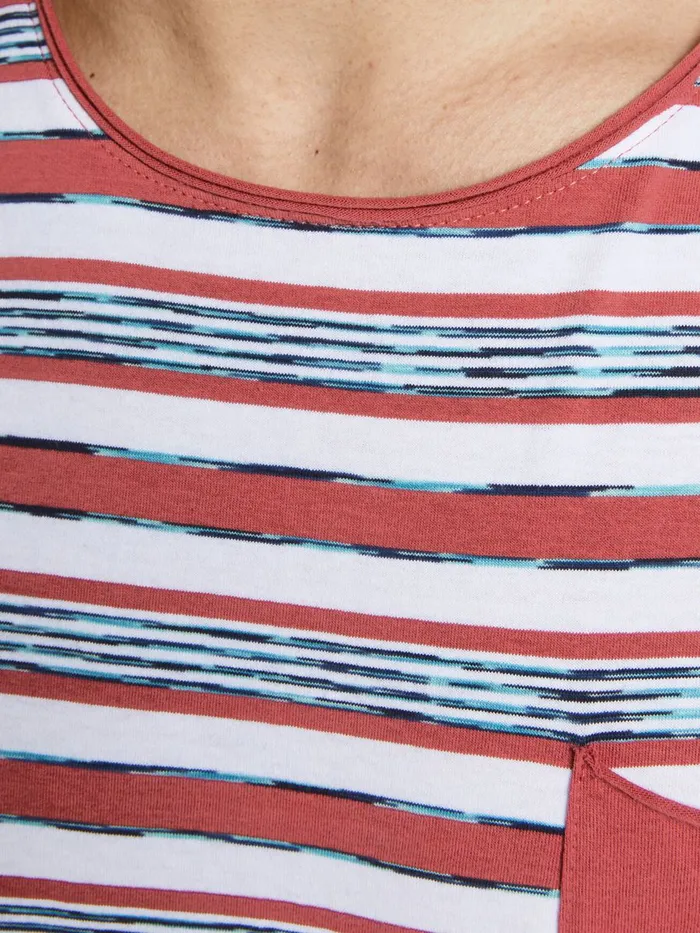 Tshirts JACK and JONES Mens STRIPED CHEST POCKET TSHIRT Pink Slate Rose On Sale