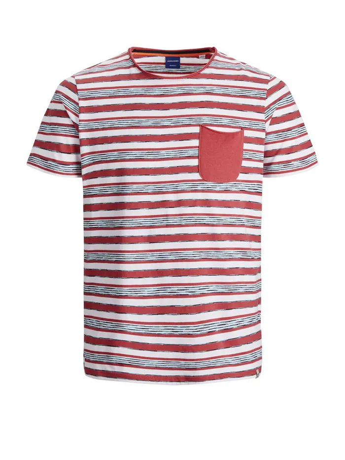 Tshirts JACK and JONES Mens STRIPED CHEST POCKET TSHIRT Pink Slate Rose On Sale