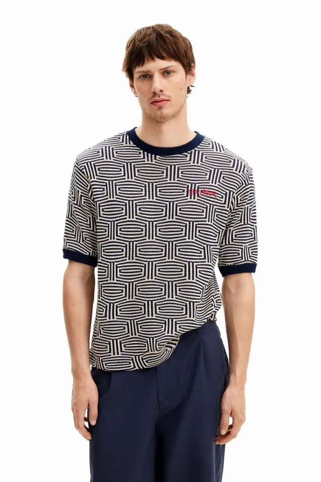 Tshirts Men Desigual Geometric Print Tshirt Blue