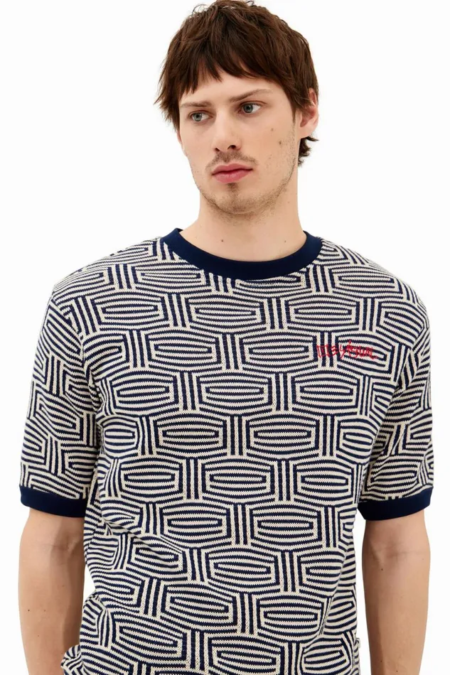 Tshirts Men Desigual Geometric Print Tshirt Blue
