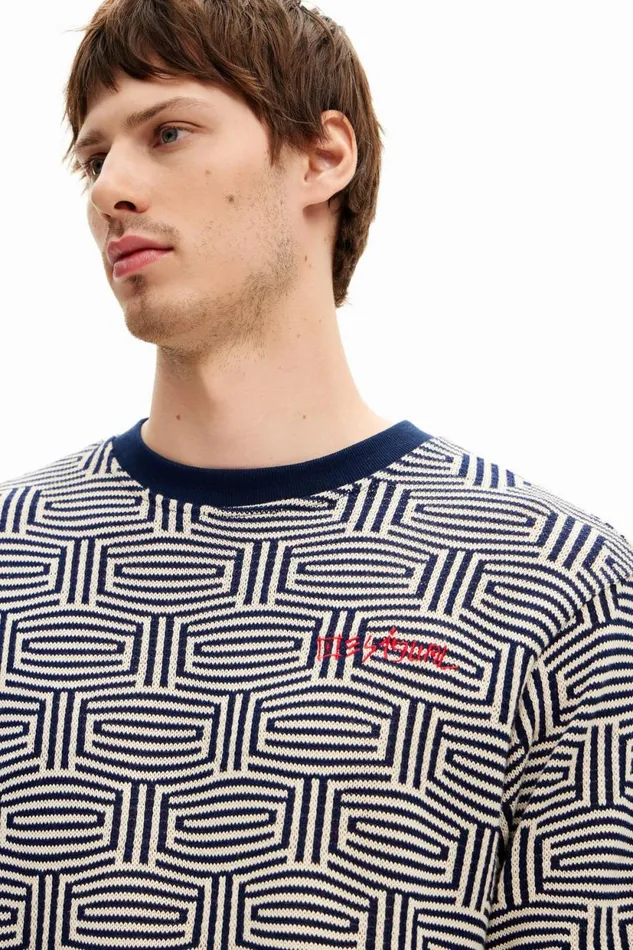 Tshirts Men Desigual Geometric Print Tshirt Blue