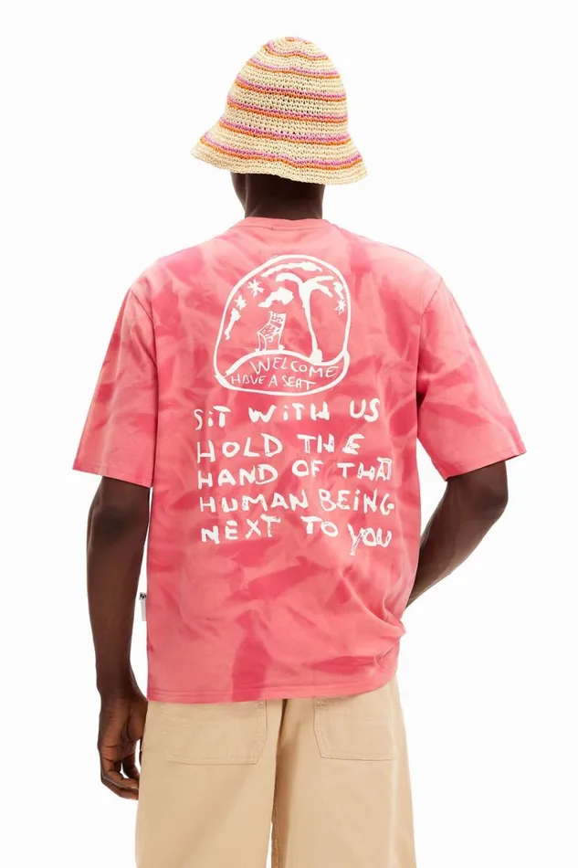 Tshirts Men Desigual Printed Tshirt With Gradient Effect Red