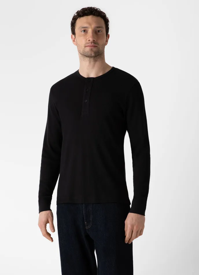 Tshirts Men ussunspel Long Sleeve Waffle Henley Black Tshirts Men ussunspel Long Sleeve Waffle Henley Black