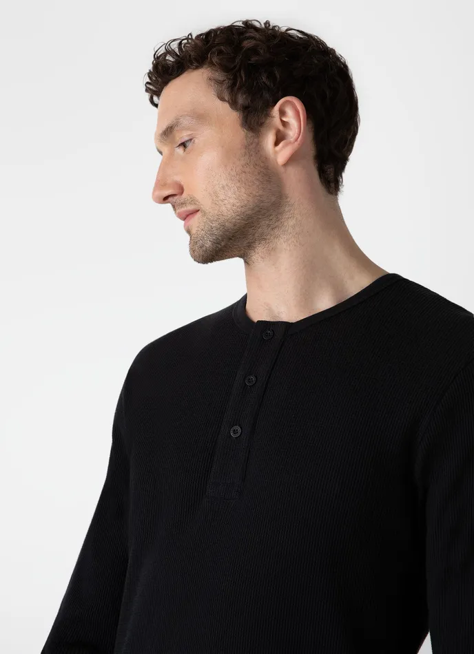 Tshirts Men ussunspel Long Sleeve Waffle Henley Black Tshirts Men ussunspel Long Sleeve Waffle Henley Black