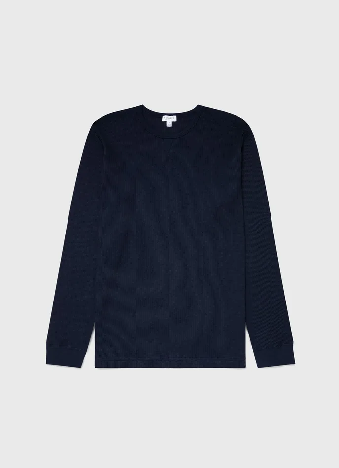 Tshirts ussunspel Men Long Sleeve Waffle Tshirt Navy