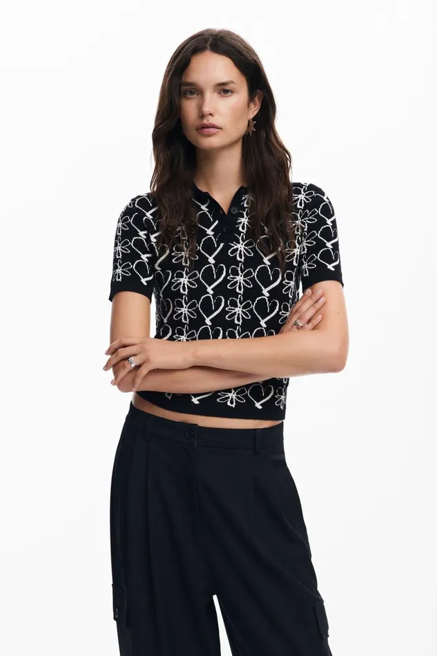 TShirts Women Desigual Knit Polo M Christian Lacroix Black