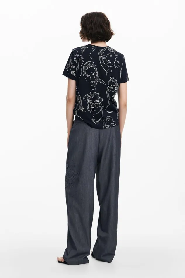 TShirts Women Desigual Shortsleeved Tshirt With Faces Black