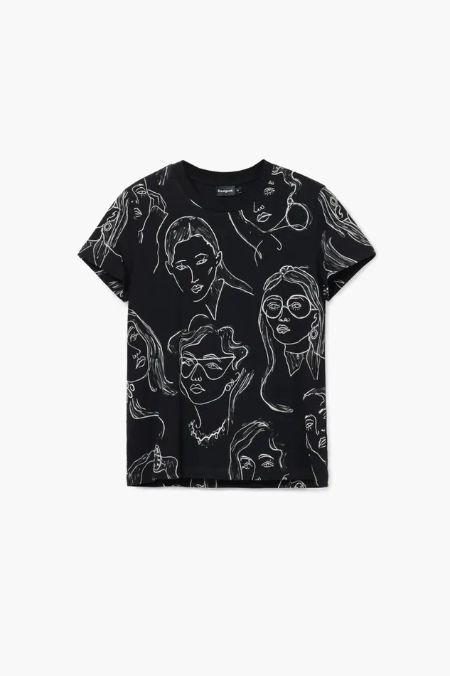 TShirts Women Desigual Shortsleeved Tshirt With Faces Black