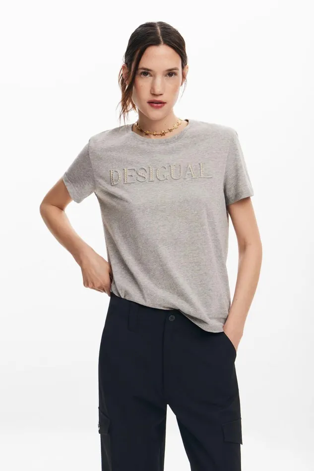 TShirts Women Desigual Tshirt With Rhinestone Logo Black