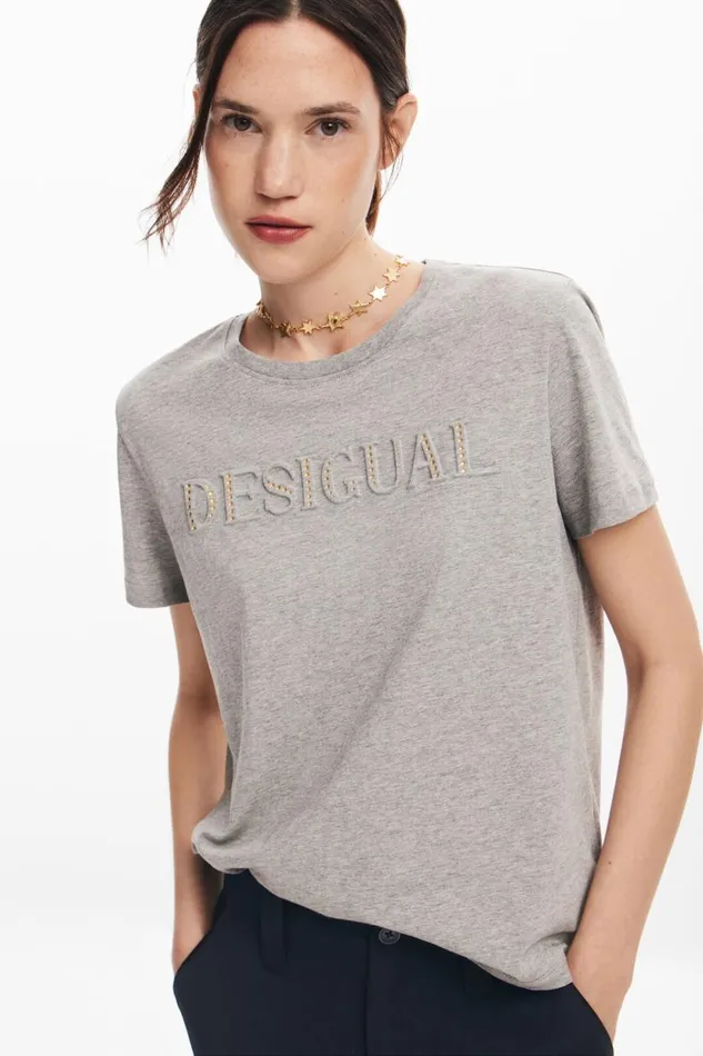 TShirts Women Desigual Tshirt With Rhinestone Logo Black