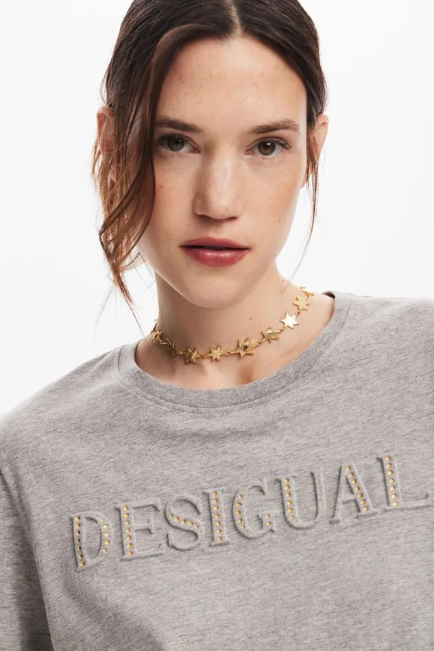 TShirts Women Desigual Tshirt With Rhinestone Logo Black