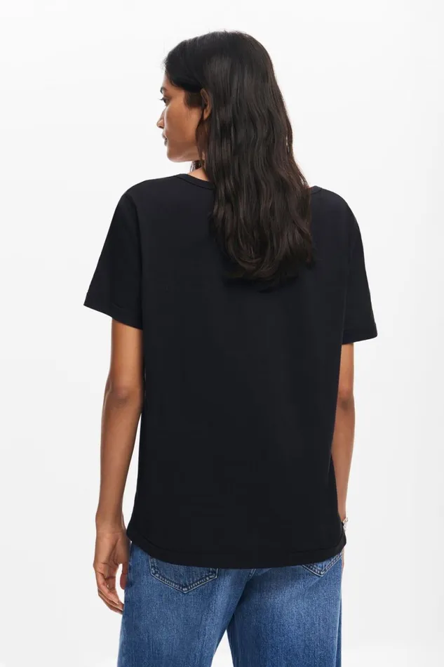 TShirts Women Desigual Vneck Floral Tshirt Black