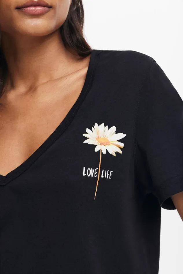 TShirts Women Desigual Vneck Floral Tshirt Black