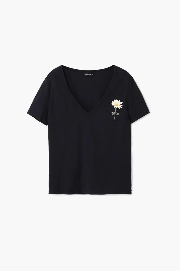 TShirts Women Desigual Vneck Floral Tshirt Black