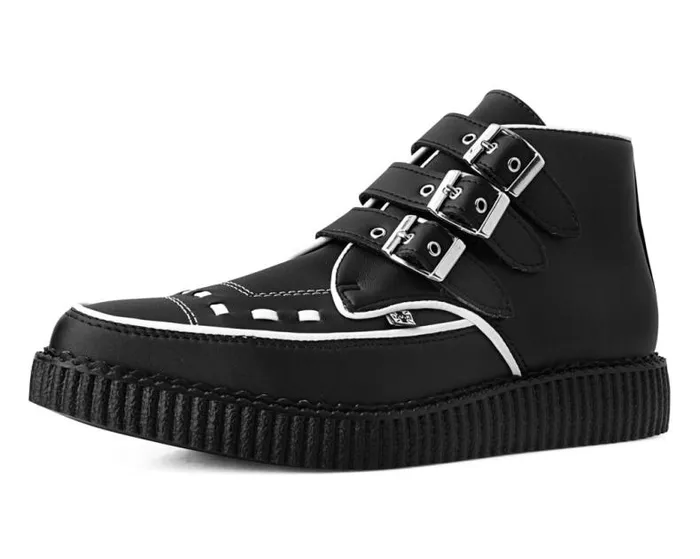 TUK Shoes Boots Men Black and White Trim Pointed Buckle Boot