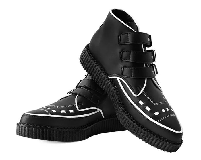 TUK Shoes Boots Men Black and White Trim Pointed Buckle Boot TUK Shoes Boots Men Black and White Trim Pointed Buckle Boot