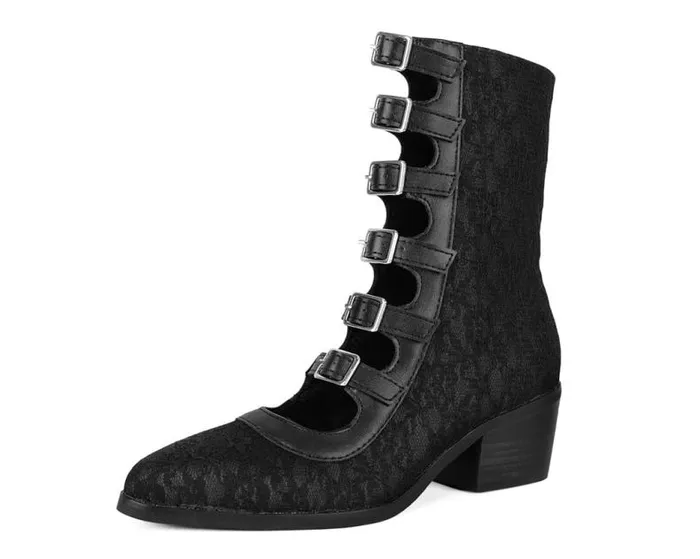 TUK Shoes Boots Women Black Lace MultiStrap Boot