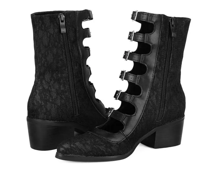 TUK Shoes Boots Women Black Lace MultiStrap Boot TUK Shoes Boots Women Black Lace MultiStrap Boot