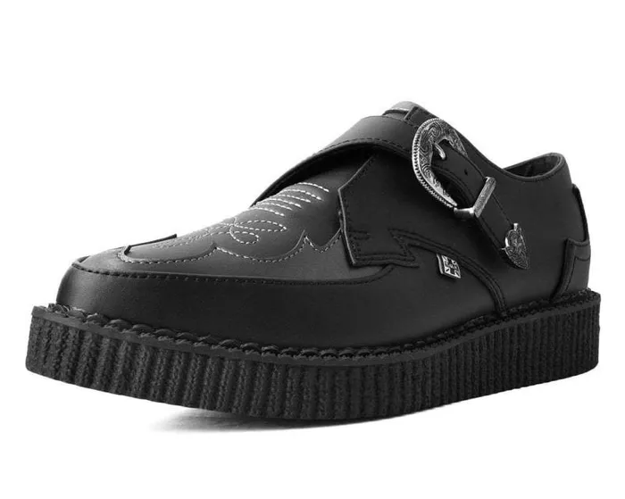 TUK Shoes Dress Shoes Men Black TUKskin Western Antique Buckle Pointed Creeper TUK Shoes Dress Shoes Men Black TUKskin Western Antique Buckle Pointed Creeper