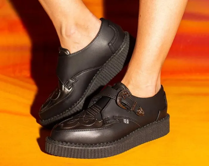 TUK Shoes Dress Shoes Men Black TUKskin Western Antique Buckle Pointed Creeper TUK Shoes Dress Shoes Men Black TUKskin Western Antique Buckle Pointed Creeper