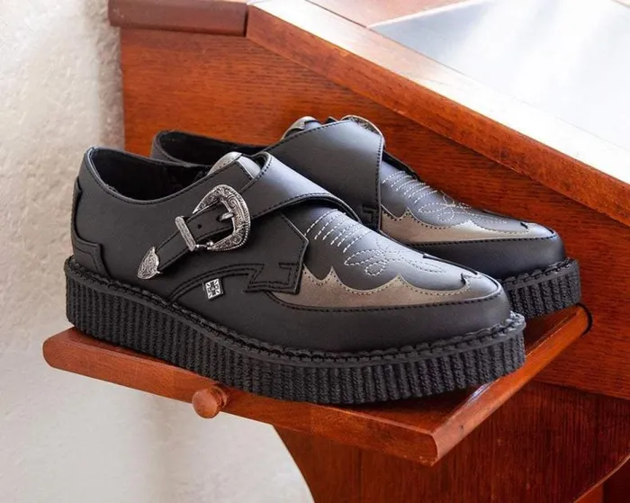 TUK Shoes Dress Shoes Men Black TUKskin Western Antique Buckle Pointed Creeper TUK Shoes Dress Shoes Men Black TUKskin Western Antique Buckle Pointed Creeper