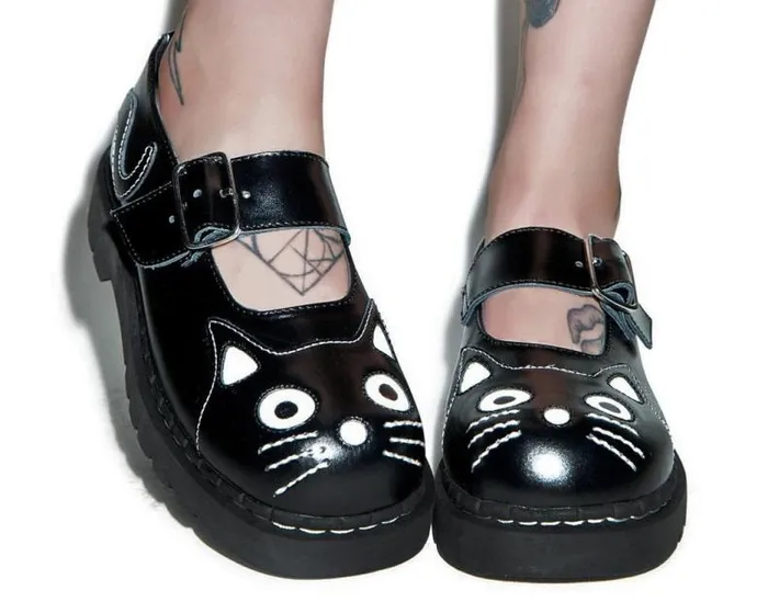 TUK Shoes Kitty Styles Women Black And White Kitty Mary Jane TUK Shoes Kitty Styles Women Black And White Kitty Mary Jane