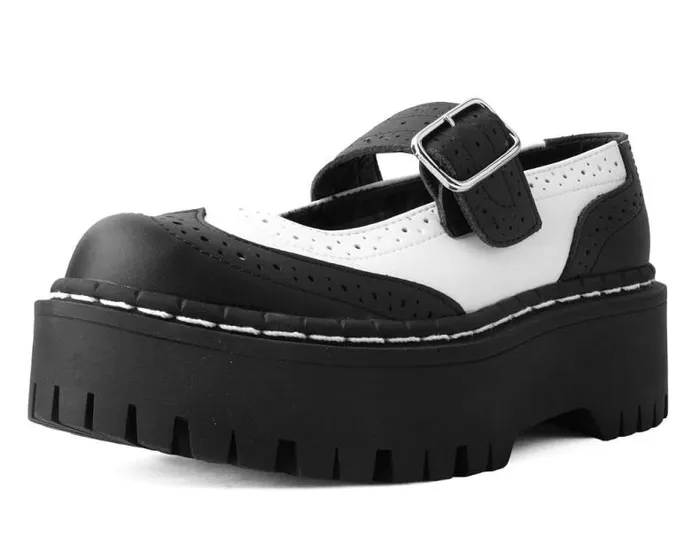 TUK Shoes Mary Janes Women Black and White Double Decker Mary Jane