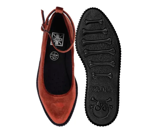 TUK Shoes Mary Janes Women Burnt Orange Pointed Ballet Creeper TUK Shoes Mary Janes Women Burnt Orange Pointed Ballet Creeper